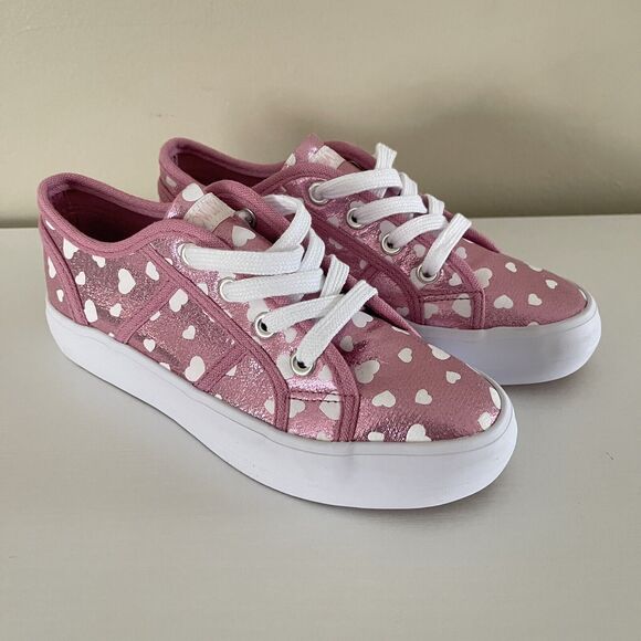 Cynthia Rowley Sneakers Girls Size 1 Kids Shoe Metallic Pink Canvas White Hearts - Picture 4 of 9